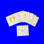 Small 12-page paper booklet (zine) with a print of a pair of twins, Gemini on display, 4.25 inch by 3.66 inch dimension. 