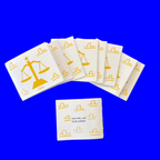 Small 12-page paper booklet (zine) with a print of a scale, Libra on display, 4.25 inch by 3.66 inch dimension. 